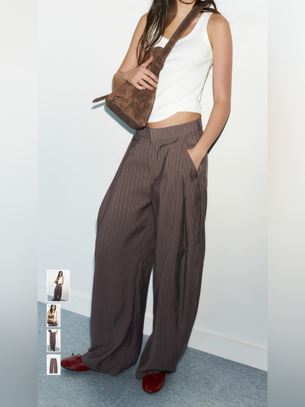 Zara Brown Pinstriped Wide-Leg Trousers